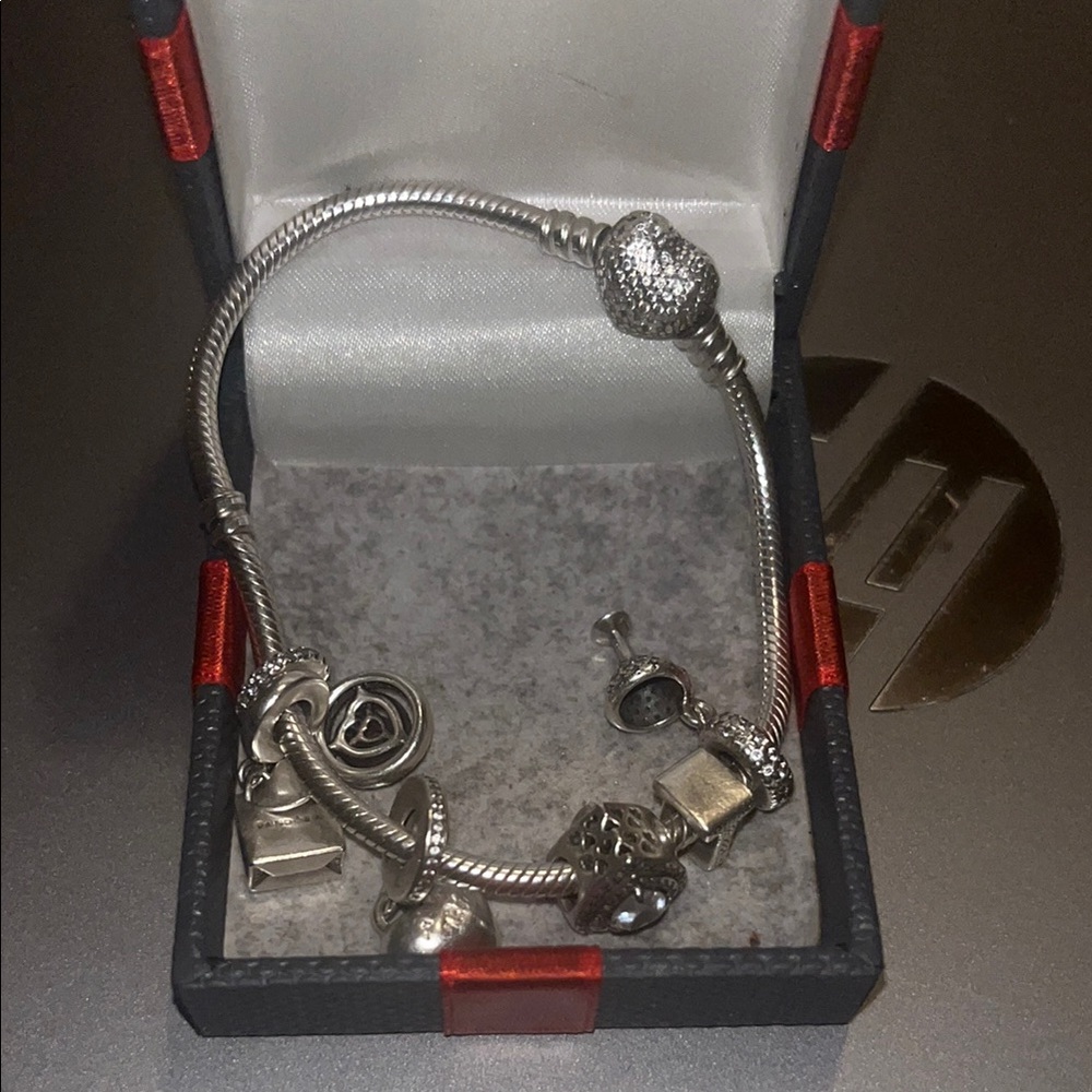 Silver Charm Bracelet with Heart and Lock Charms